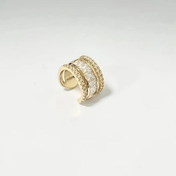 14K Gold-Plated Titanium T-Bar Earring with Clear Zircon Accents - Picture 5 of 6